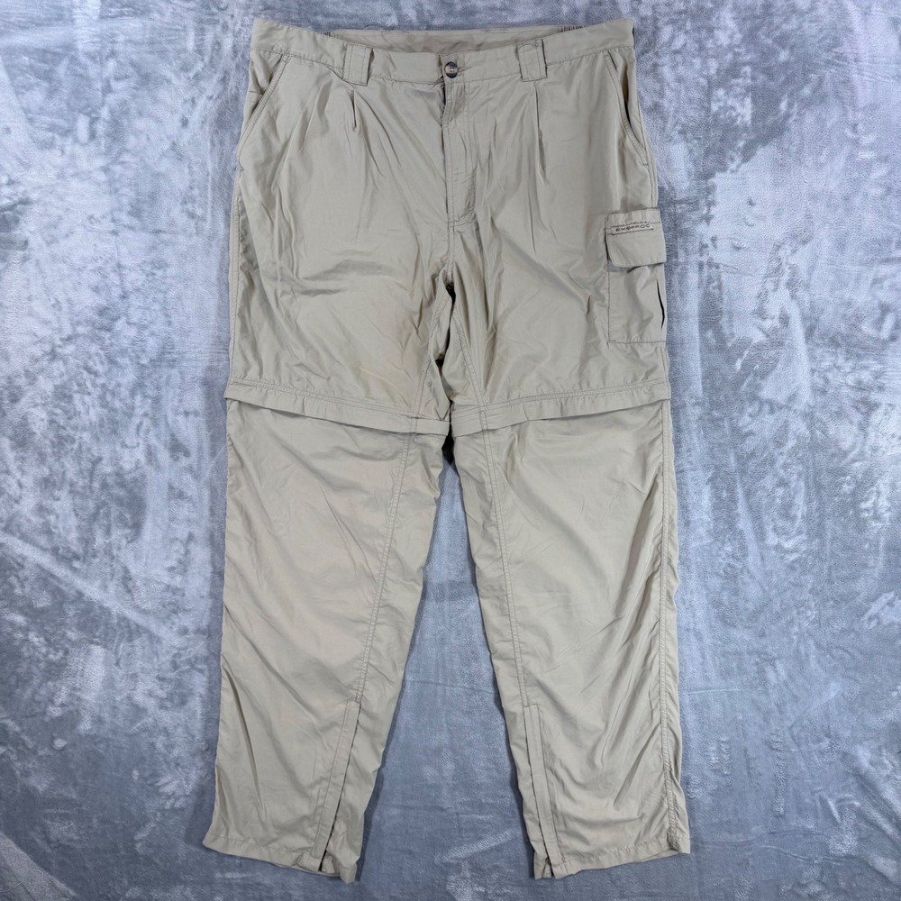 ExOfficio Convertible Hiking Cargo Pants Mens Size 42 Long Tan Nylon Zip Off